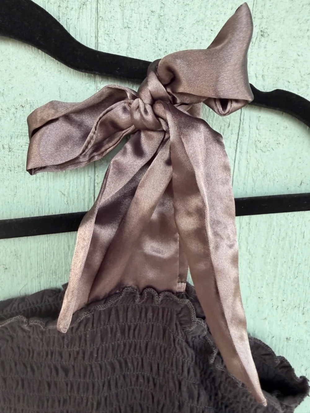 Anthropologie Charcoal 100% cotton Smocked Long Sleeve Top with Satin Ties